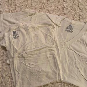 2 Fruit of the Loom Plain White V-Neck Tees